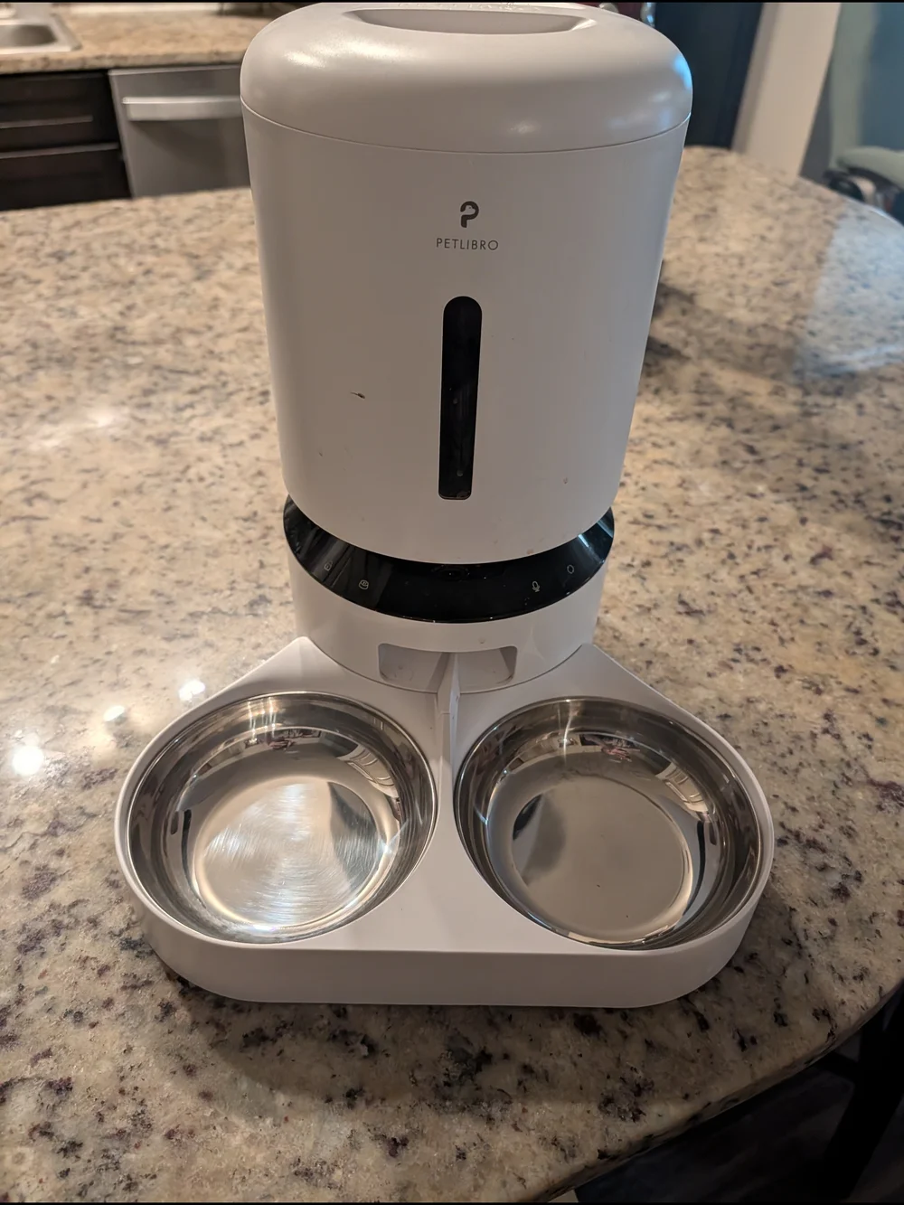 White Automatic Dual Cat Feeder with Stainless Steel Bowls